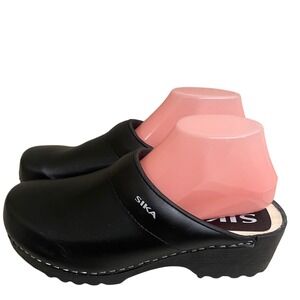 SIKA Clogs lady Sz 41 USA 10.5 Black Leather Comfort Work Shoes Made in Ukraine